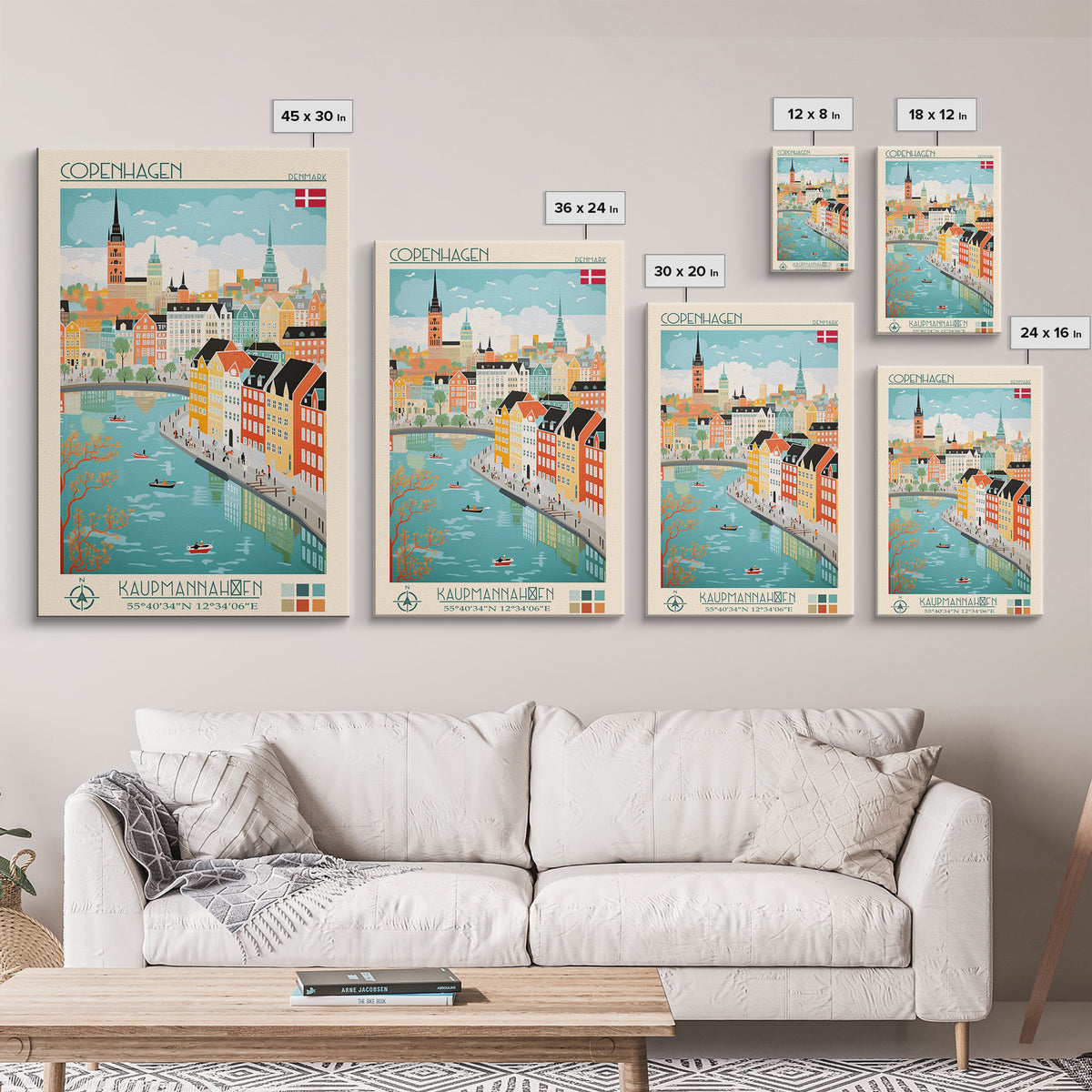 Copenhagen Denmark Travel Poster Framed Canvas Print, Vintage Style, Pop Art Home Decor, Scenic Wall Art, Living Room Decoration, Artistic Gift