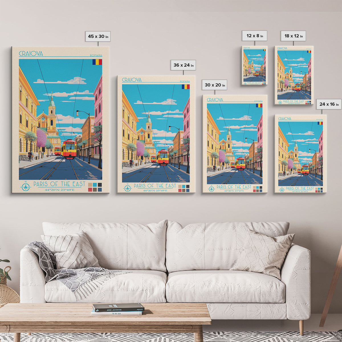 Craiova Romania Travel Poster Framed Canvas Print, Midcentury Modern Art, Pop Art Wall Decor, Home Decor, Vacation Gift, Living Room Art