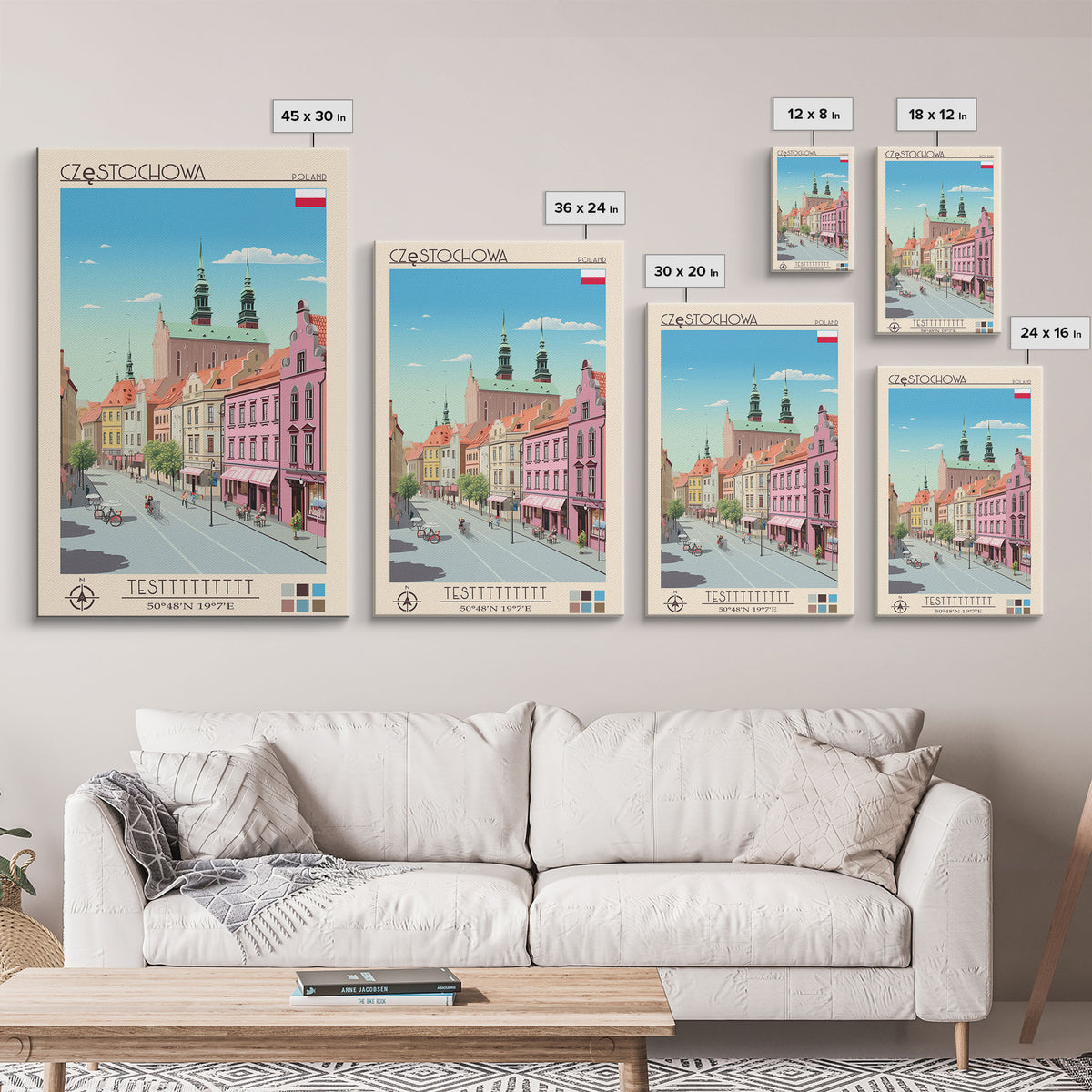 Częstochowa Poland Travel Poster Framed Canvas Print, Midcentury Modern Art, Pop Art Wall Decor, Home Decor, Vacation Gift, Living Room Art