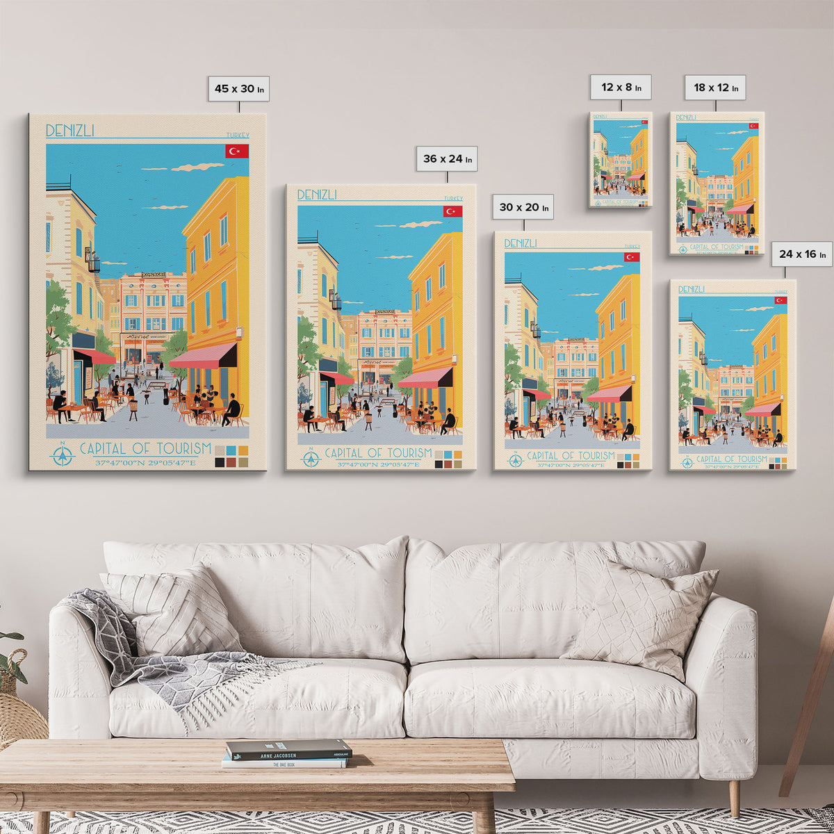 Denizli Turkey Travel Poster Framed Canvas Print, Midcentury Modern Art, Pop Art Wall Decor, Home Decor, Vacation Gift, Living Room Art