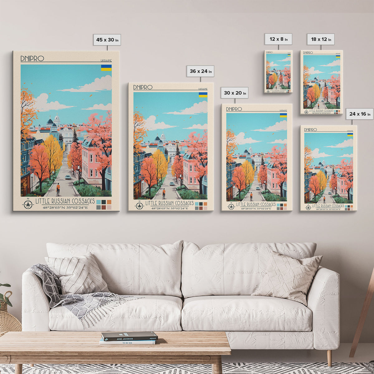 Dnipro Ukraine Travel Poster Framed Canvas Print, Midcentury Modern Art, Pop Art Wall Decor, Home Decor, Vacation Gift, Living Room Art