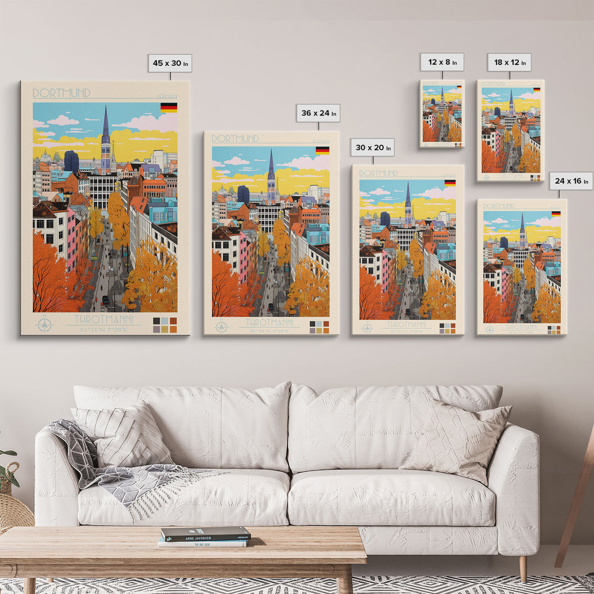 Dortmund Germany Travel Poster Framed Canvas Print, Vintage Style, Pop Art Home Decor, Scenic Wall Art, Living Room Decoration, Artistic Gift