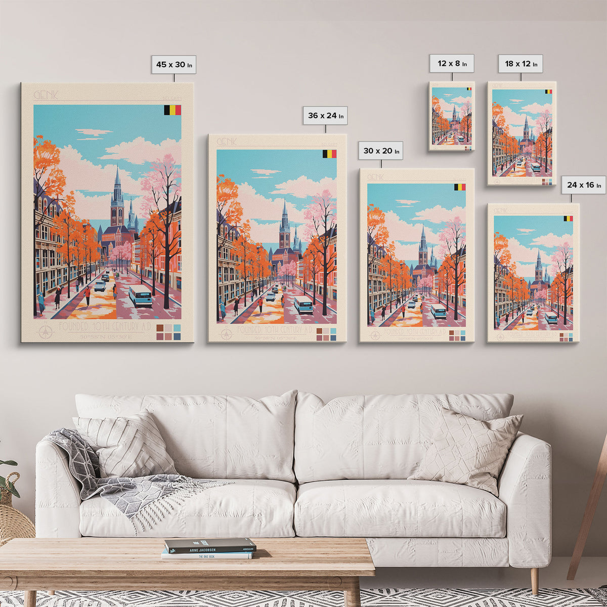 Genk Belgium Travel Poster Framed Canvas Print, Midcentury Modern Art, Pop Art Wall Decor, Home Decor, Vacation Gift, Bedroom Art