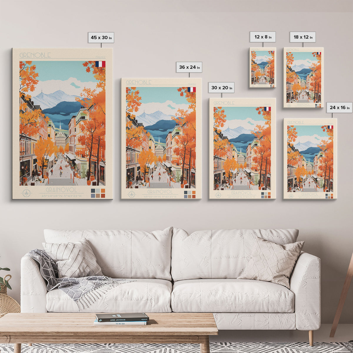 Grenoble France Travel Poster Framed Canvas Print, Midcentury Modern Art, Pop Art Wall Decor, Home Decor, Vacation Gift, Office Art