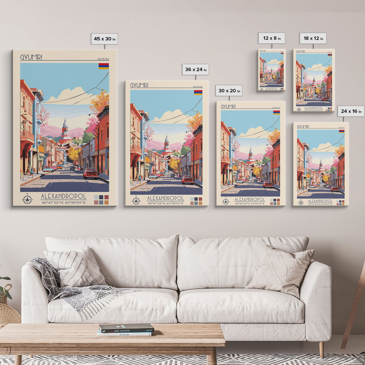 Gyumri Armenia Travel Poster Framed Canvas Print, Midcentury Modern Art, Pop Art Wall Decor, Home Decor, Vacation Gift, Bedroom Art