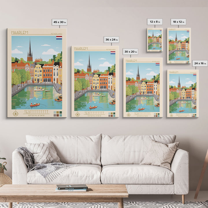 Haarlem Netherlands Travel Poster Framed Canvas Print, Midcentury Modern Art, Pop Art Wall Decor, Scenic Bedroom Art, Office Decoration