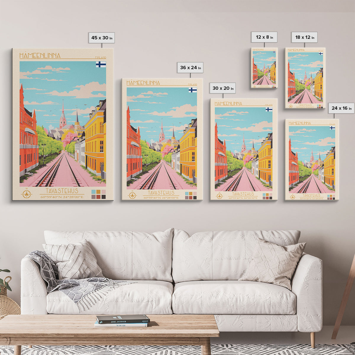 Hämeenlinna City in Finland Finland Travel Poster Framed Canvas Print, Midcentury Modern Art, Pop Art Wall Decor, Home Decor, Vacation Gift, Bedroom Art