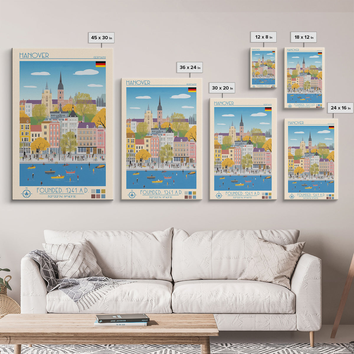 Hanover Germany Travel Poster Framed Canvas Print, Midcentury Modern Art, Pop Art Wall Decor, Scenic Wall Art, Living Room Decoration, Office Art