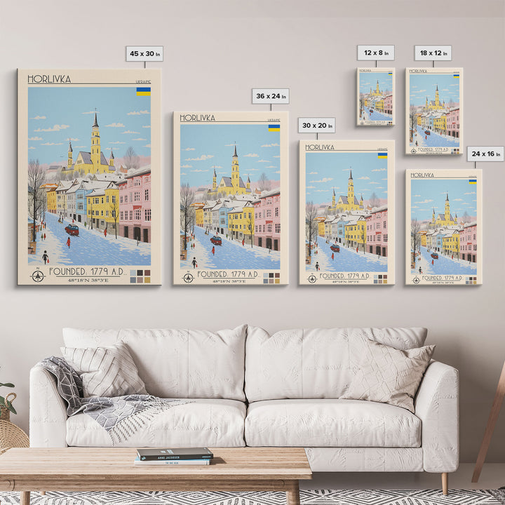 Horlivka Ukraine Travel Poster Framed Canvas Print, Vintage Style, Pop Art Home Decor, Scenic Wall Art, Bedroom Decoration, Office Gift
