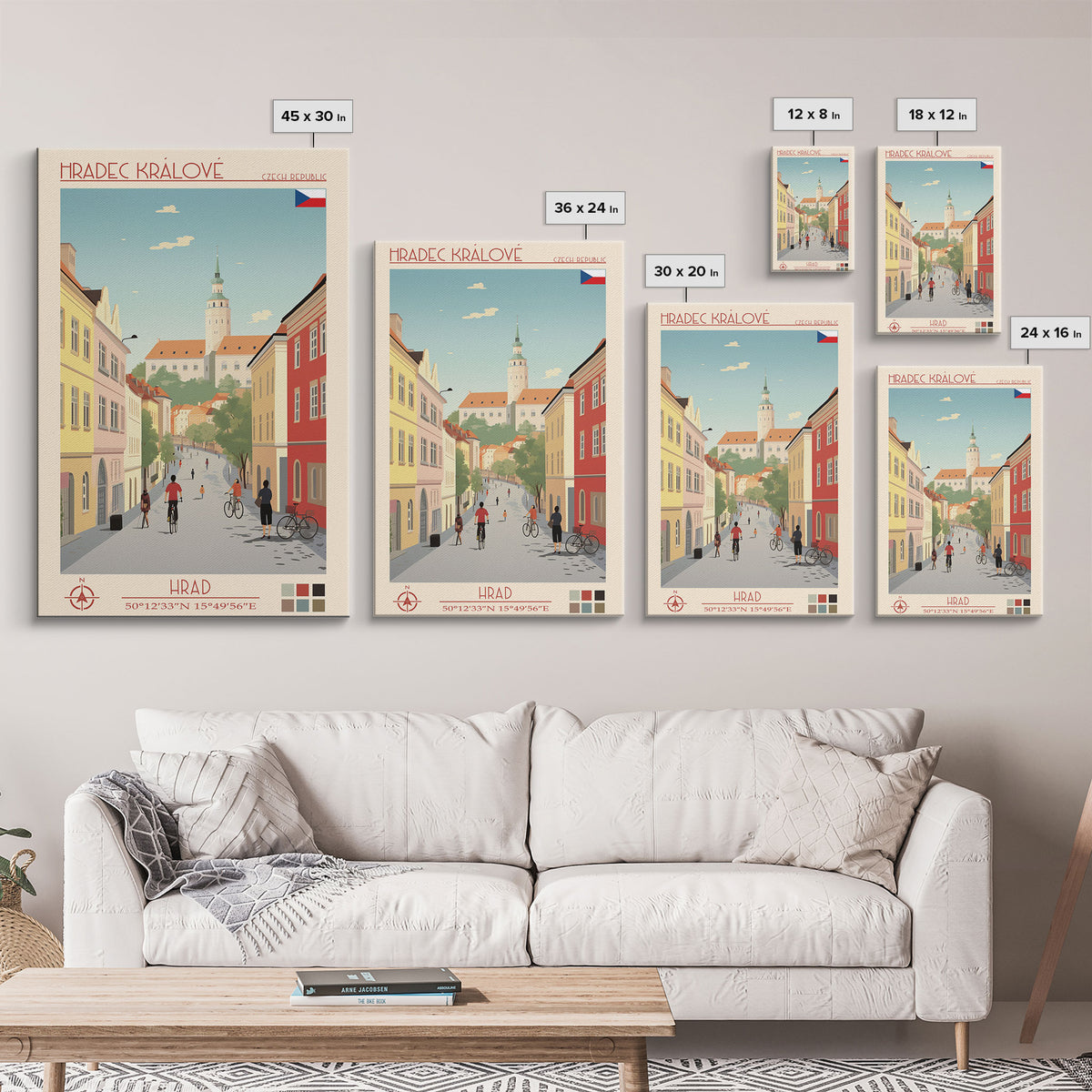 Hradec Králové Czech Republic Travel Poster Framed Canvas Print, Midcentury Modern Art, Pop Art Wall Decor, Scenic Living Room Art, Bedroom Gift