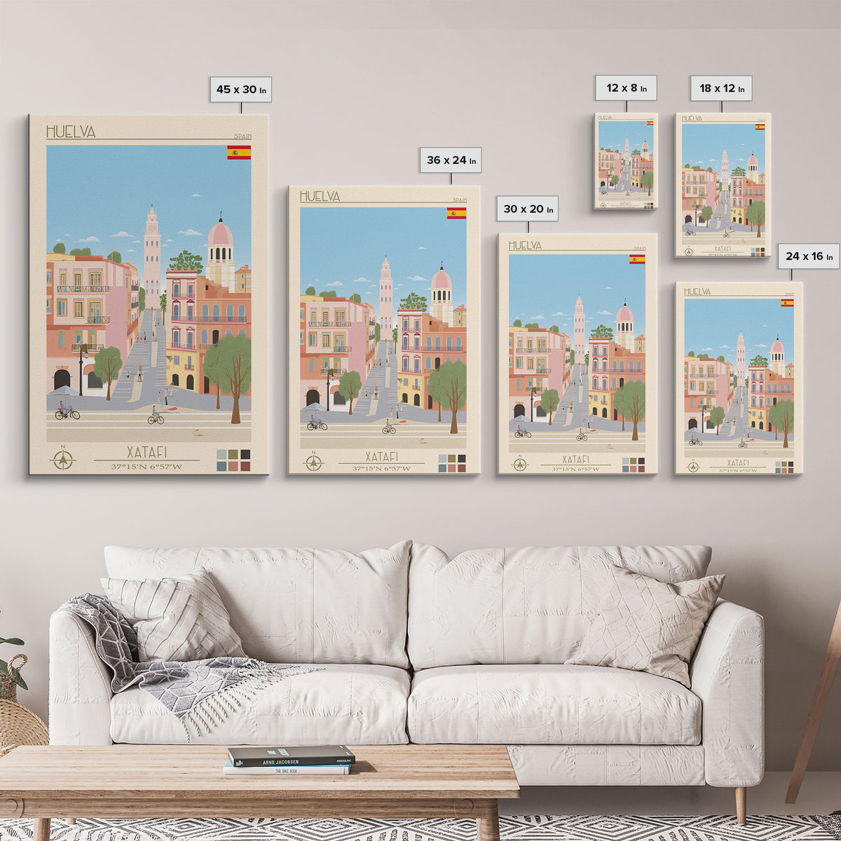 Huelva Spain Travel Poster Framed Canvas Print, Midcentury Modern Art, Pop Art Wall Decor, Scenic Wall Art, Living Room Decoration, Office Art