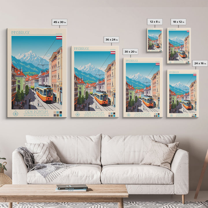 Innsbruck Austria Travel Poster Framed Canvas Print, Midcentury Modern Art, Pop Art Wall Decor, Scenic Wall Art, Living Room Decoration, Office Art