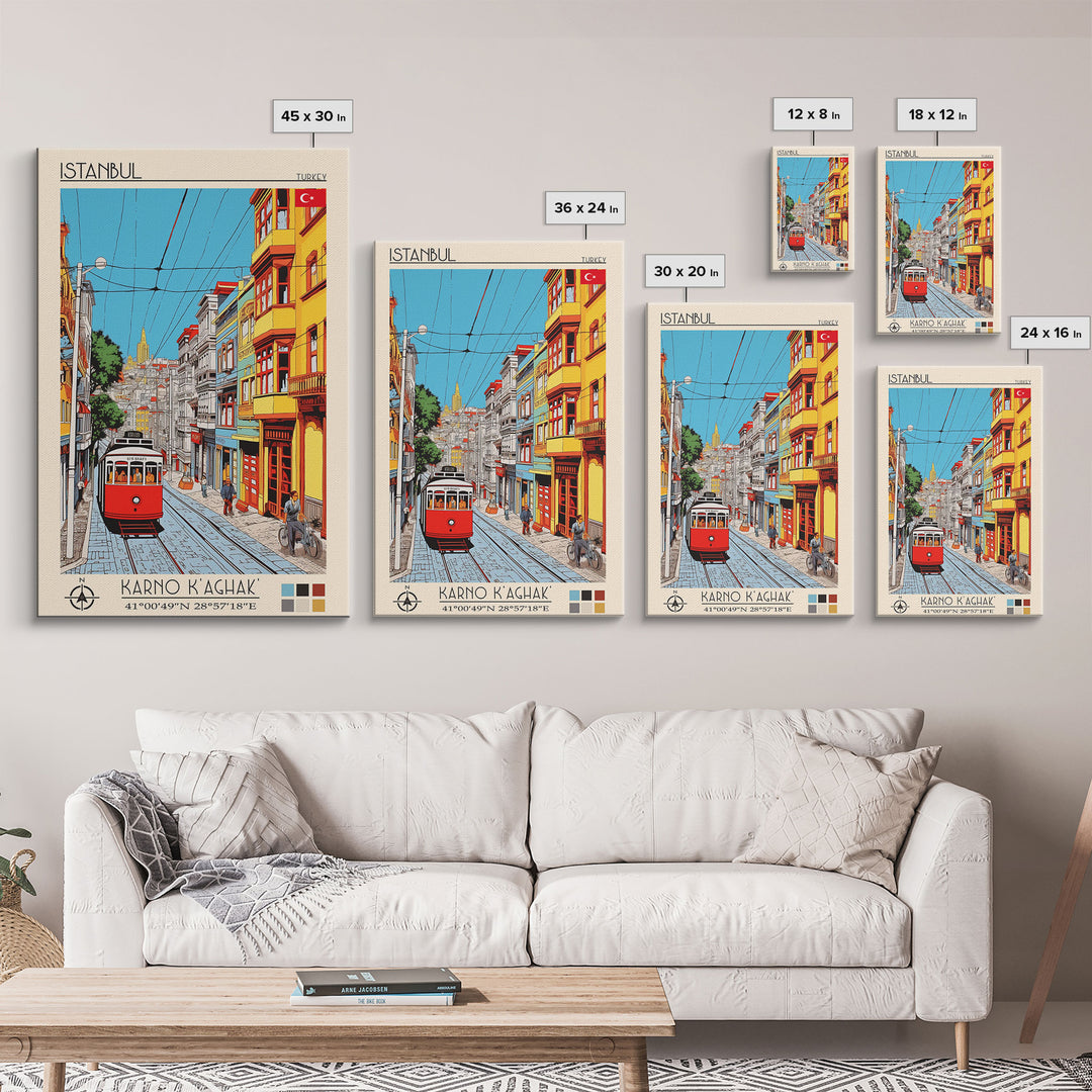 Istanbul Turkey Travel Poster Framed Canvas Print, Midcentury Modern Art, Pop Art Wall Decor, Scenic Living Room Art, Bedroom Decor