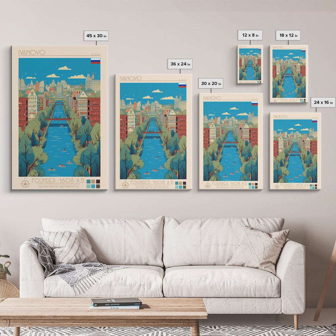 Ivanovo Russia Travel Poster Framed Canvas Print, Midcentury Modern Art, Pop Art Wall Decor, Home Decor, Vacation Gift, Office Art