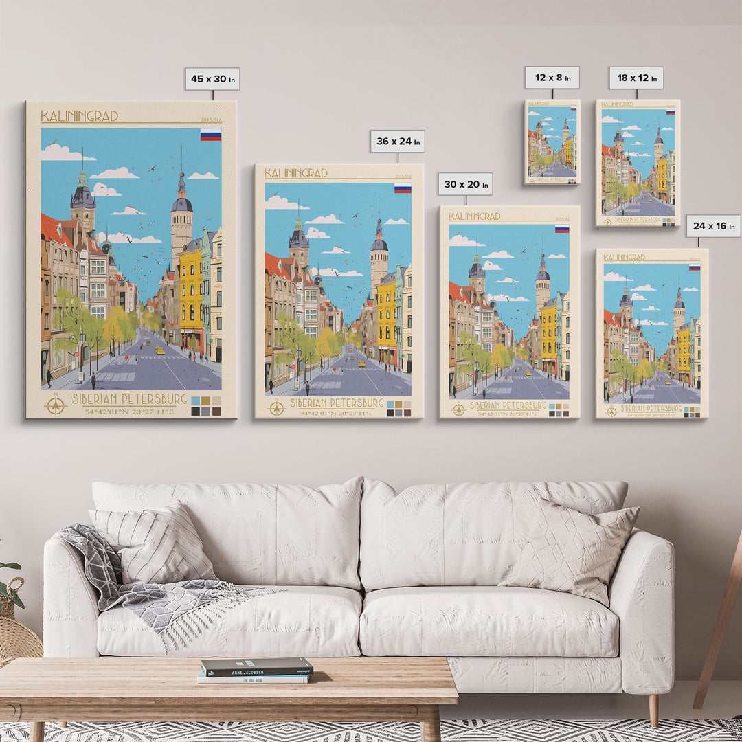 Kaliningrad Russia Travel Poster Framed Canvas Print, Midcentury Modern Art, Pop Art Wall Decor, Home Decor, Vacation Gift, Bedroom Art