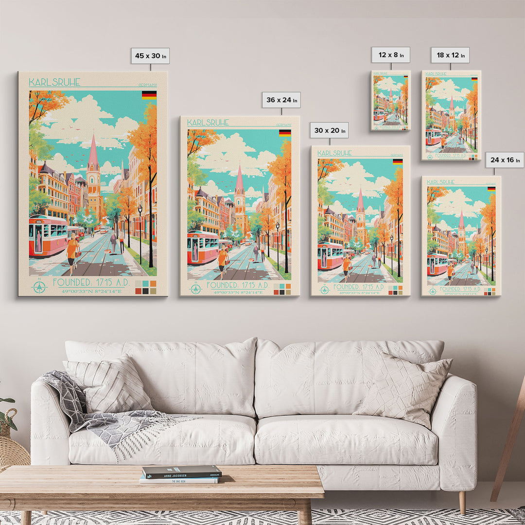 Karlsruhe Germany Travel Poster Framed Canvas Print, Vintage Style, Pop Art Home Decor, Scenic Wall Art, Bedroom Decoration, Office Gift