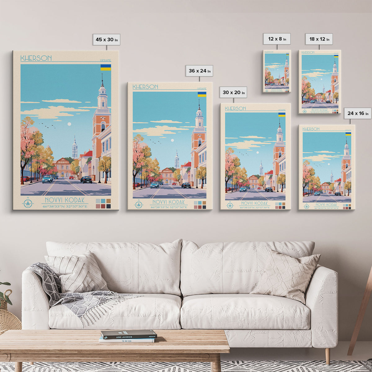 Kherson Ukraine Travel Poster Framed Canvas Print, Midcentury Modern Art, Pop Art Wall Decor, Scenic Wall Art, Living Room Decoration, Office Art