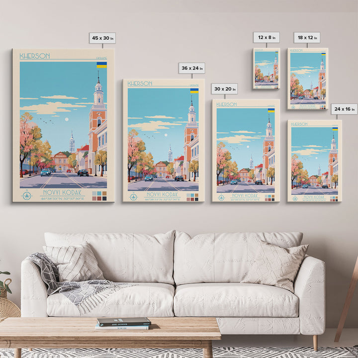 Kherson Ukraine Travel Poster Framed Canvas Print, Midcentury Modern Art, Pop Art Wall Decor, Scenic Wall Art, Living Room Decoration, Office Art
