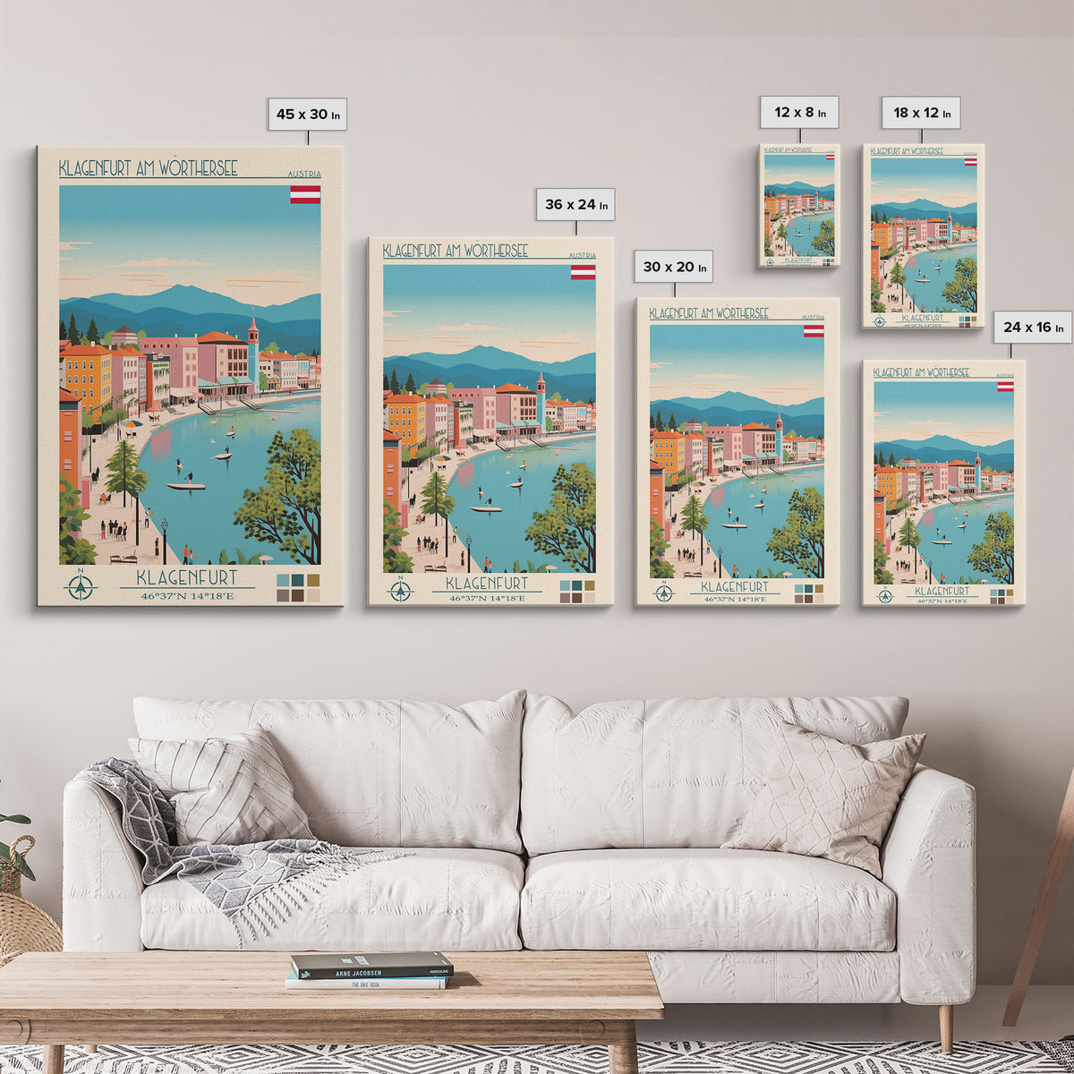 Klagenfurt am Wörthersee Austria Travel Poster Framed Canvas Print, Vintage Style, Pop Art Home Decor, Scenic Wall Art, Bedroom Decoration, Office Gift