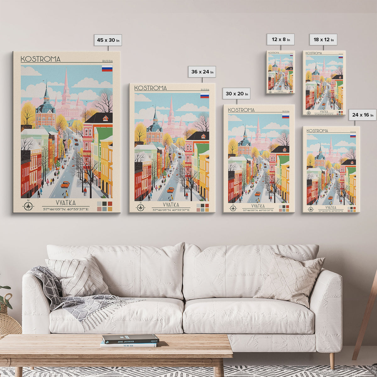 Kostroma Russia Travel Poster Framed Canvas Print, Vintage Style, Pop Art Home Decor, Scenic Wall Art, Bedroom Decoration, Office Gift