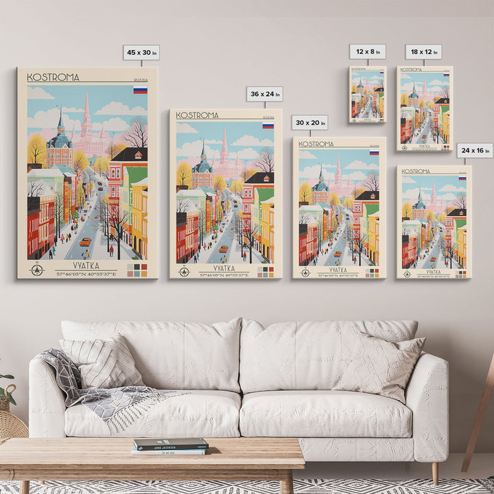Kostroma Russia Travel Poster Framed Canvas Print, Vintage Style, Pop Art Home Decor, Scenic Wall Art, Bedroom Decoration, Office Gift