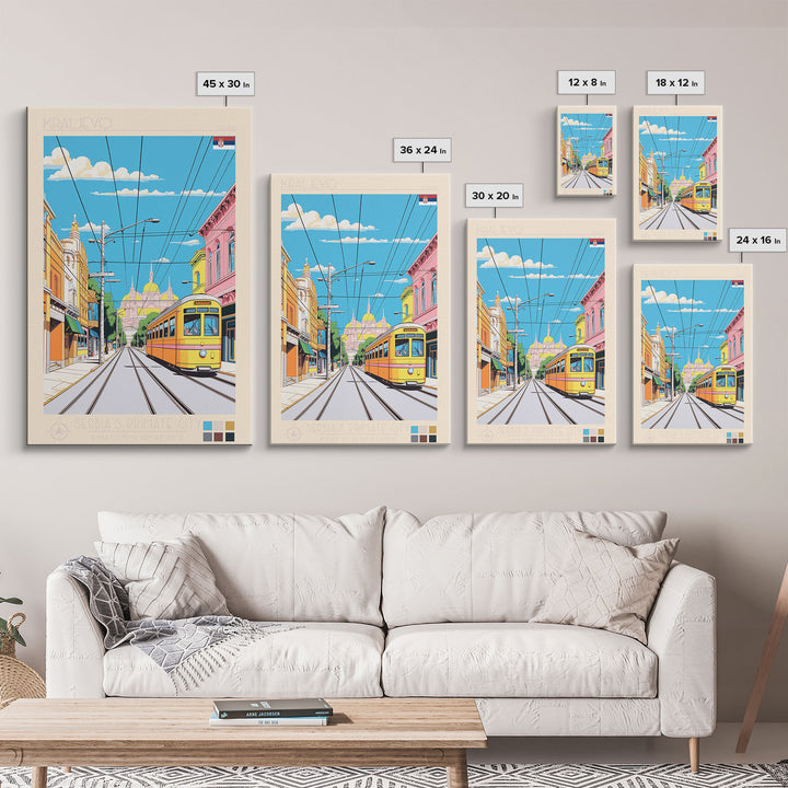 Kraljevo Serbia Travel Poster Framed Canvas Print, Midcentury Modern Art, Pop Art Wall Decor, Scenic Wall Art, Living Room Decoration, Office Gift