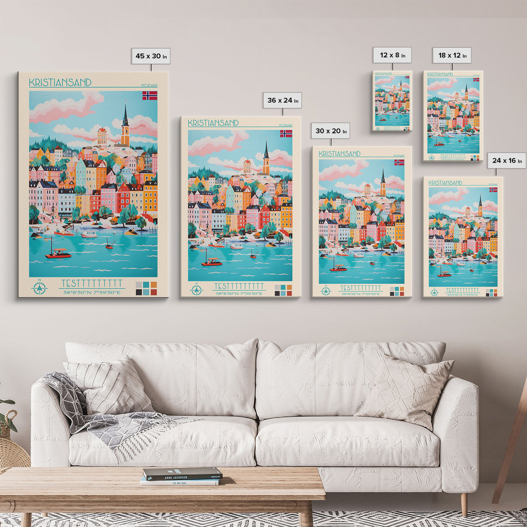 Kristiansand Norway Travel Poster Framed Canvas Print, Vintage Style, Pop Art Home Decor, Scenic Wall Art, Bedroom Decoration, Office Gift