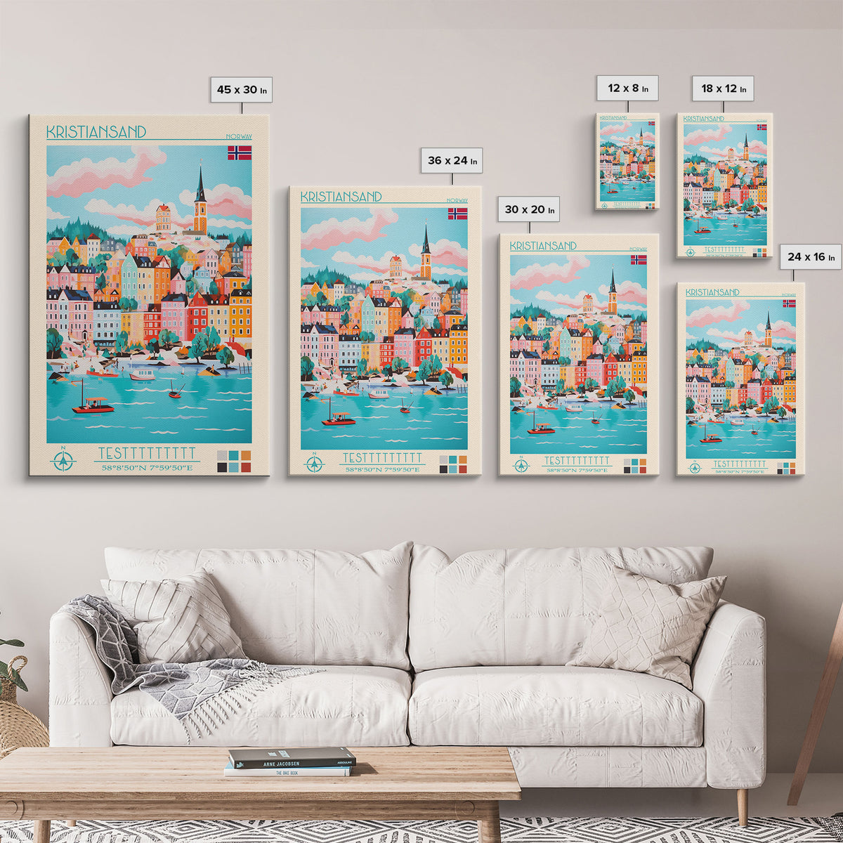 Kristiansand Norway Travel Poster Framed Canvas Print, Vintage Style, Pop Art Home Decor, Scenic Wall Art, Bedroom Decoration, Office Gift