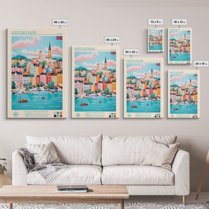 Kristiansand Norway Travel Poster Framed Canvas Print, Vintage Style, Pop Art Home Decor, Scenic Wall Art, Bedroom Decoration, Office Gift