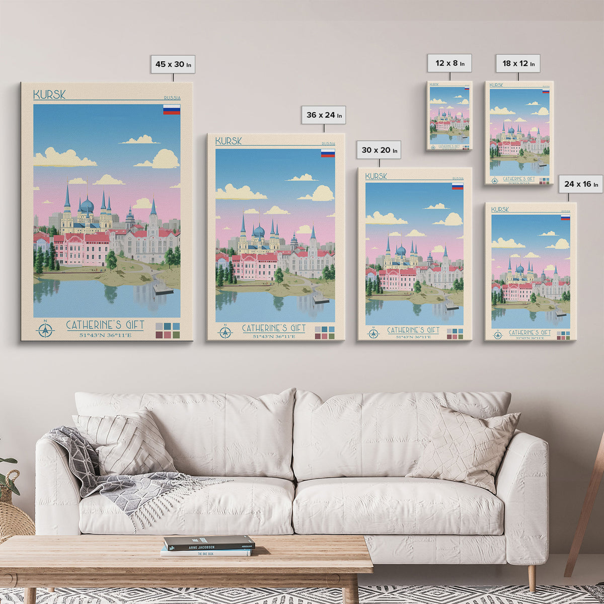 Kursk Russia Travel Poster Framed Canvas Print, Midcentury Modern Art, Pop Art Wall Decor, Scenic Bedroom Art, Office Decoration