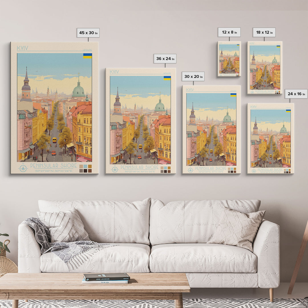 Kyiv Ukraine Travel Poster Framed Canvas Print, Vintage Style, Pop Art Home Decor, Scenic Wall Art, Bedroom Decoration, Office Gift