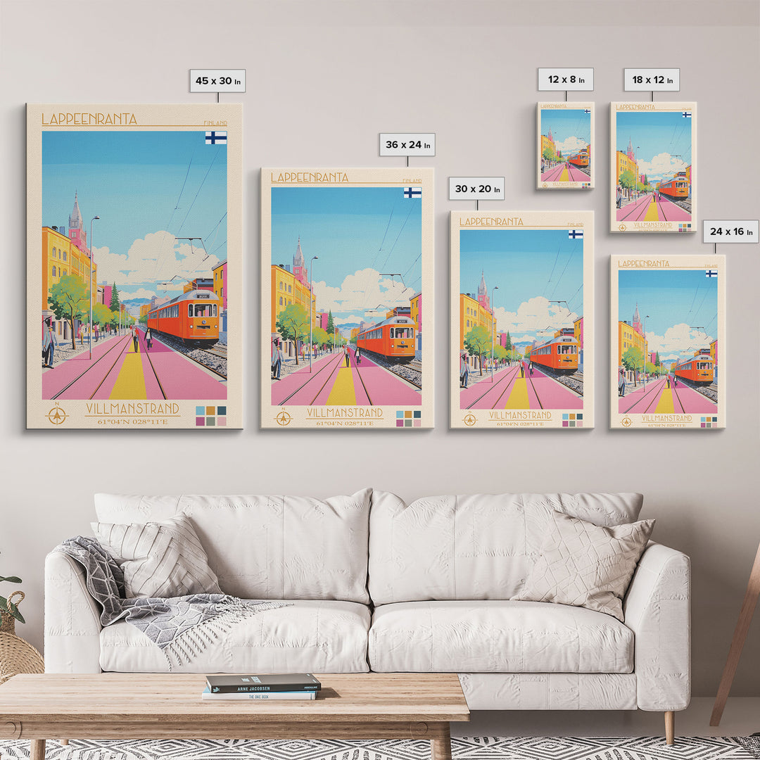 Lappeenranta Finland Travel Poster Framed Canvas Print, Midcentury Modern Art, Pop Art Wall Decor, Home Decor, Vacation Gift, Bedroom Art