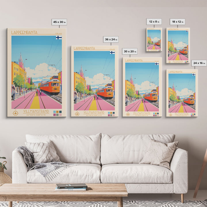 Lappeenranta Finland Travel Poster Framed Canvas Print, Midcentury Modern Art, Pop Art Wall Decor, Home Decor, Vacation Gift, Bedroom Art