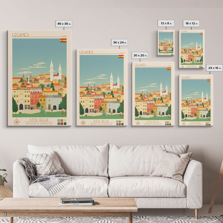 Leganés Spain Travel Poster Framed Canvas Print, Vintage Style, Pop Art Home Decor, Scenic Wall Art, Bedroom Decoration, Office Gift