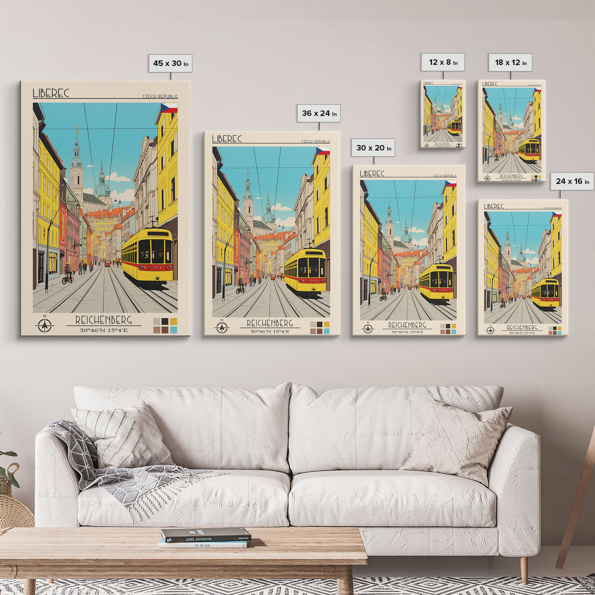 Liberec Czech Republic Travel Poster Framed Canvas Print, Midcentury Modern Art, Pop Art Wall Decor, Scenic Wall Art, Living Room Decoration, Office Gift