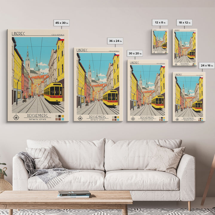 Liberec Czech Republic Travel Poster Framed Canvas Print, Midcentury Modern Art, Pop Art Wall Decor, Scenic Wall Art, Living Room Decoration, Office Gift