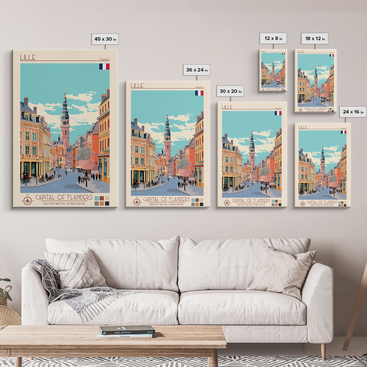 Lille France Travel Poster Framed Canvas Print, Midcentury Modern Art, Pop Art Wall Decor, Scenic Wall Art, Bedroom Decoration, Office Art