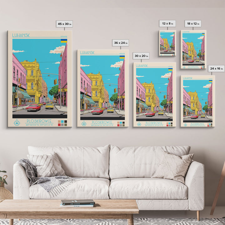 Luhansk Ukraine Travel Poster Framed Canvas Print, Wall Decor, Midcentury Modern Art, Pop Art, Scenic Art for Bedroom and Office