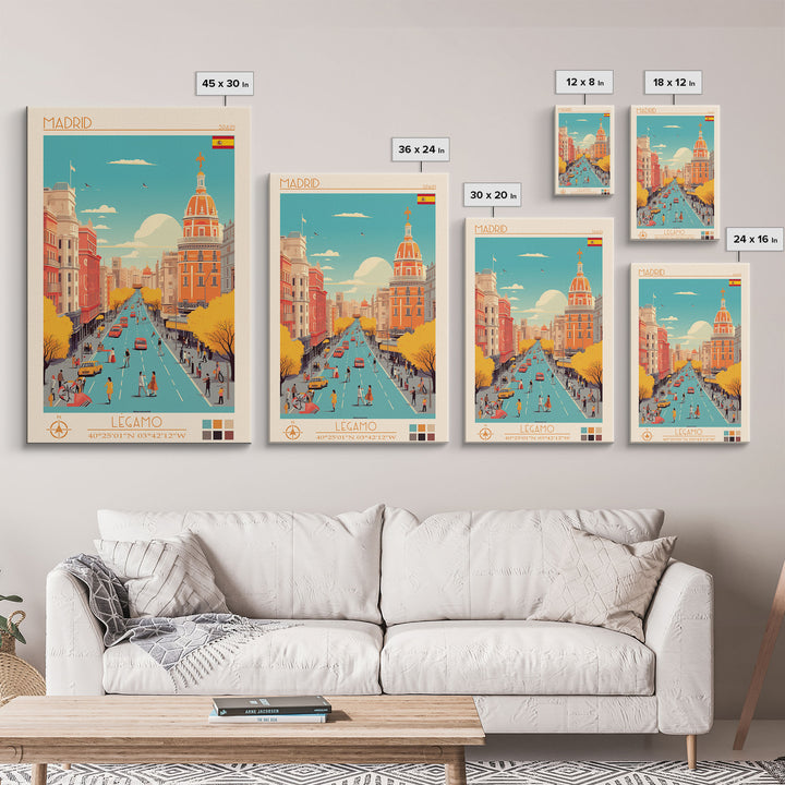 Madrid Spain Travel Poster Framed Canvas Print, Vintage Style, Pop Art Home Decor, Scenic Wall Art, Bedroom Decoration, Office Gift