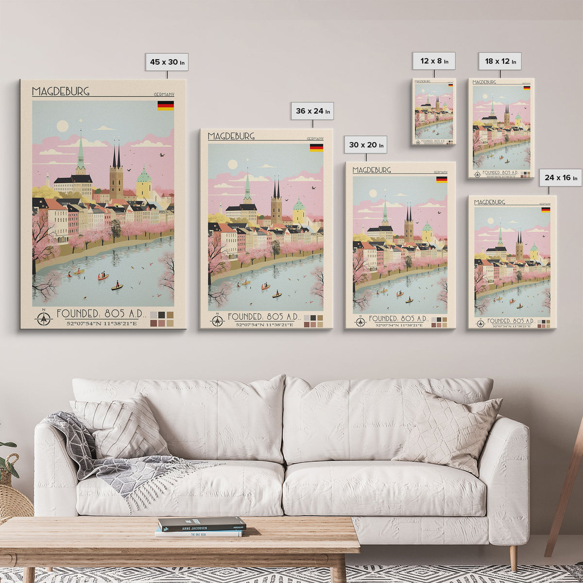 Magdeburg Germany Travel Poster Framed Canvas Print, Midcentury Modern Art, Pop Art Wall Decor, Home Decor, Vacation Gift, Office Art