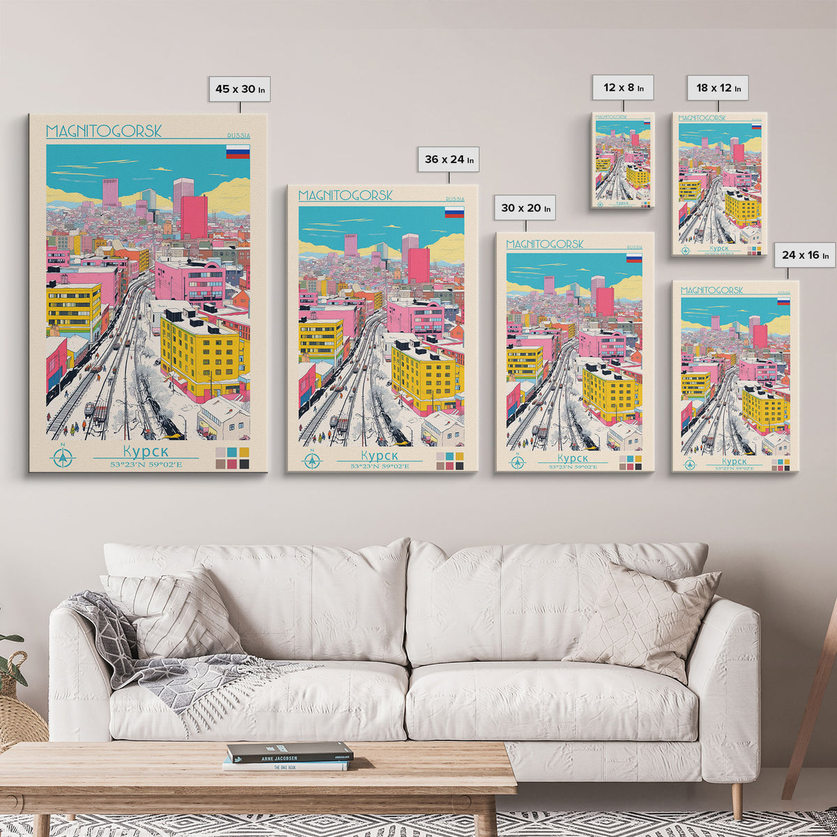 Magnitogorsk Russia Travel Poster Framed Canvas Print, Midcentury Modern Art, Pop Art Wall Decor, Scenic Living Room Art, Bedroom Gift