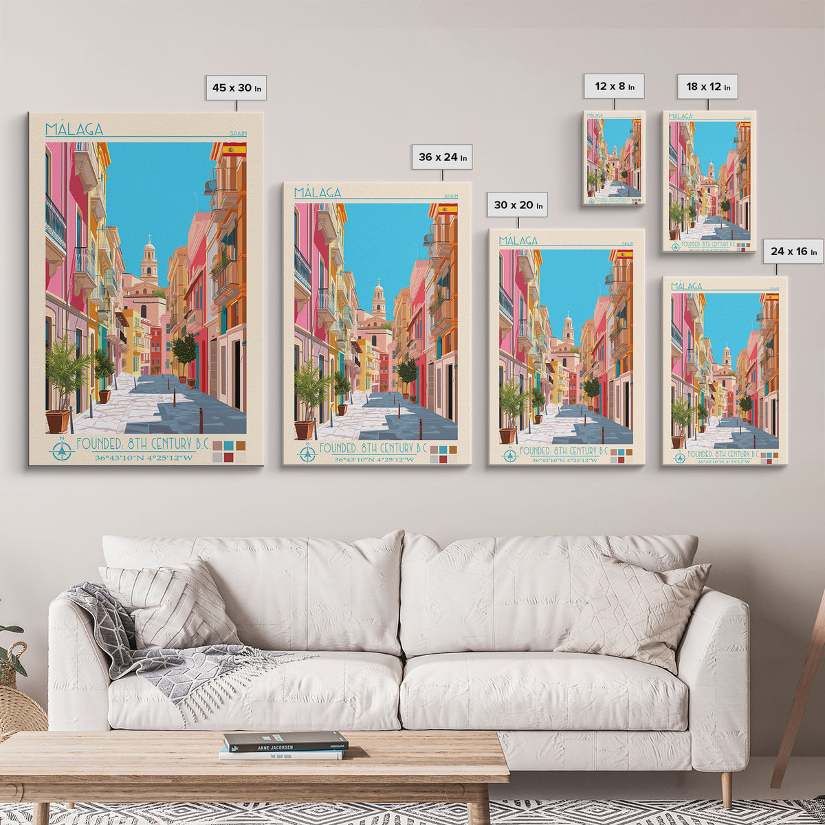 Málaga Spain Travel Poster Framed Canvas Print, Vintage Style, Pop Art Home Decor, Scenic Wall Art, Bedroom Decoration, Office Gift