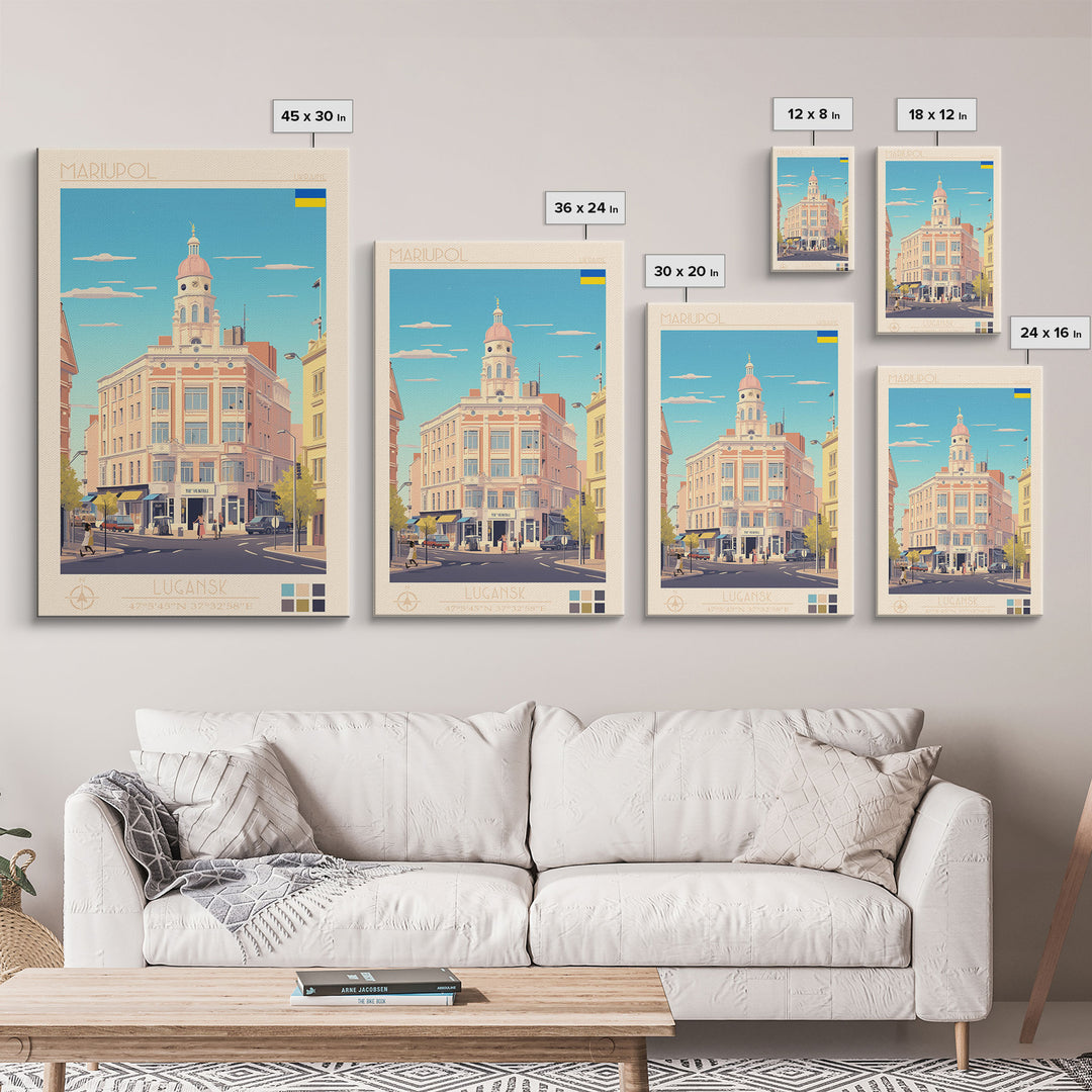Mariupol Ukraine Travel Poster Framed Canvas Print, Midcentury Modern Art, Pop Art Wall Decor, Home Decor, Vacation Gift, Office Art