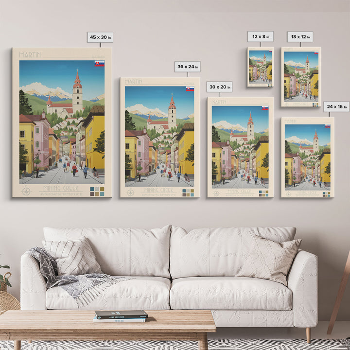Martin Slovakia Travel Poster Framed Canvas Print, Midcentury Modern Art, Pop Art Wall Decor, Scenic Wall Art, Living Room Decoration, Office Art