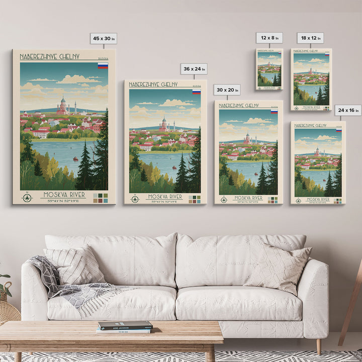 Naberezhnye Chelny Russia Travel Poster Framed Canvas Print, Midcentury Modern Art, Pop Art Wall Decor, Scenic Wall Art, Living Room Decoration, Office Art
