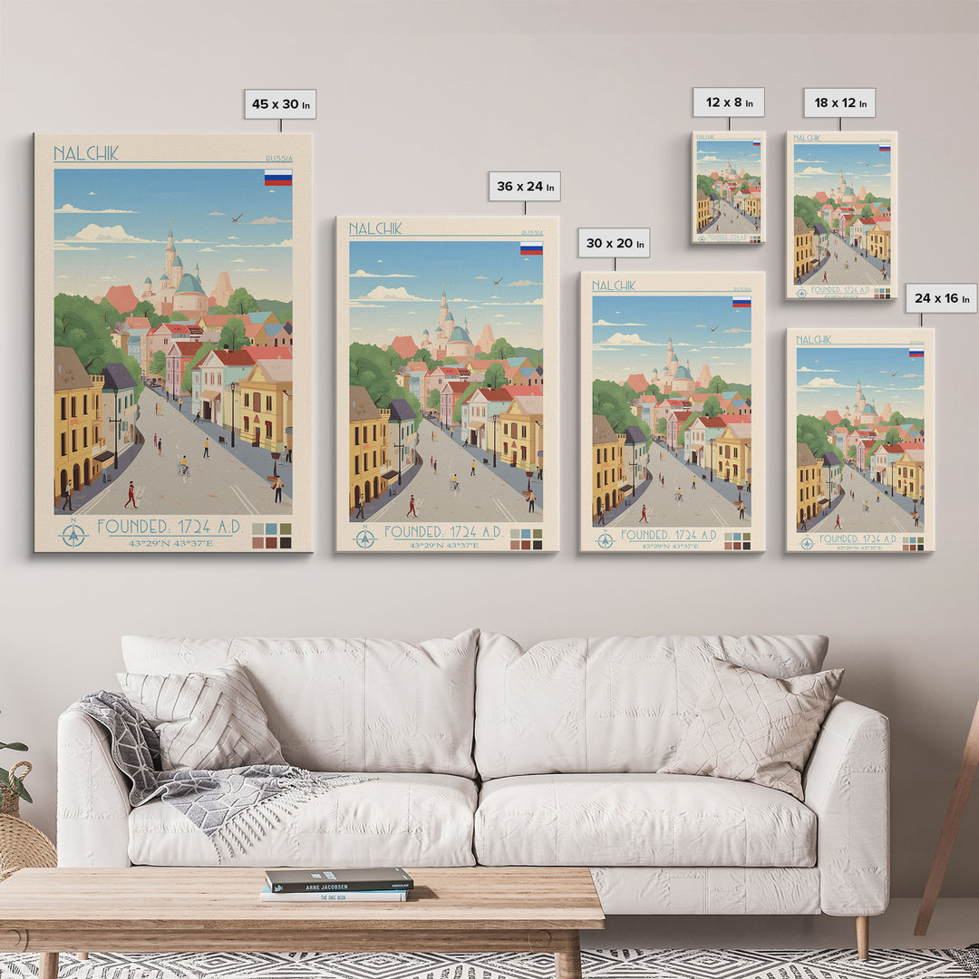 Nalchik Russia Travel Poster Framed Canvas Print, Midcentury Modern Art, Pop Art Wall Decor, Home Decor, Vacation Gift, Bedroom Art