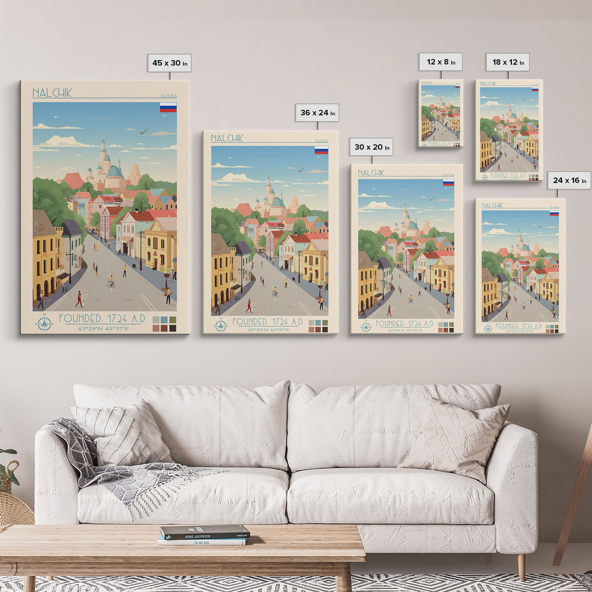Nalchik Russia Travel Poster Framed Canvas Print, Midcentury Modern Art, Pop Art Wall Decor, Home Decor, Vacation Gift, Bedroom Art