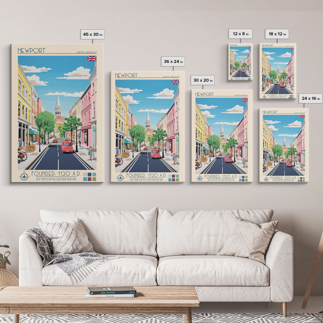 Newport United Kingdom Travel Poster Framed Canvas Print, Vintage Style, Pop Art Home Decor, Scenic Wall Art, Bedroom Decoration, Office Gift