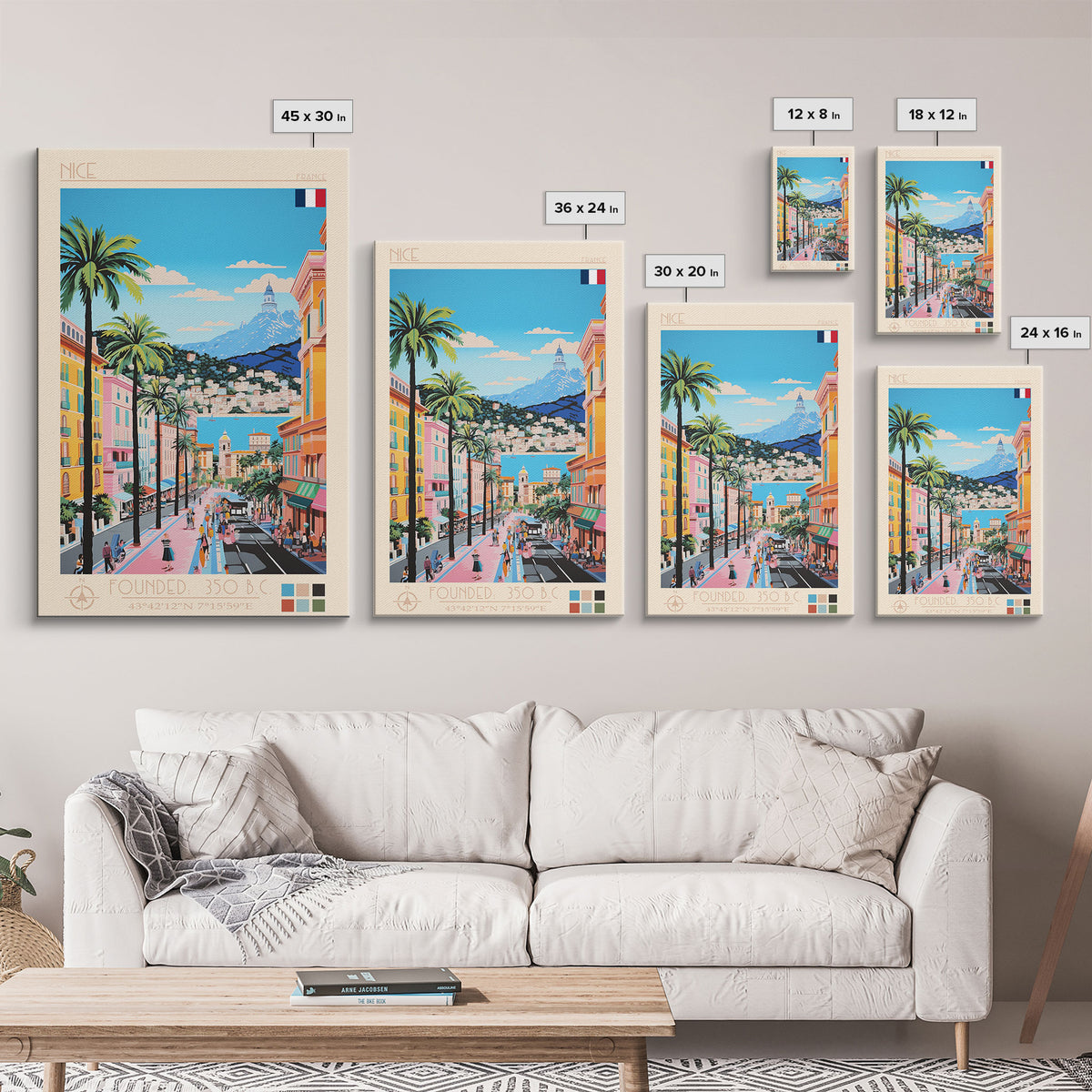 Nice France Travel Poster Framed Canvas Print, Midcentury Modern Art, Pop Art Wall Decor, Home Decor, Vacation Gift, Office Art