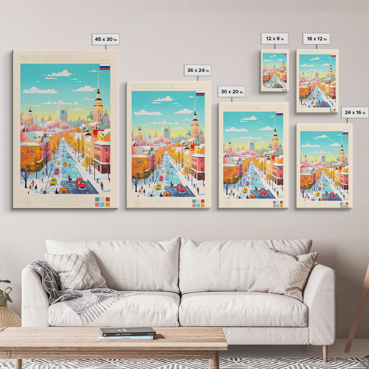 Nizhnevartovsk Russia Travel Poster Framed Canvas Print, Midcentury Modern Art, Pop Art Wall Decor, Scenic Wall Art, Living Room Decoration, Office Art